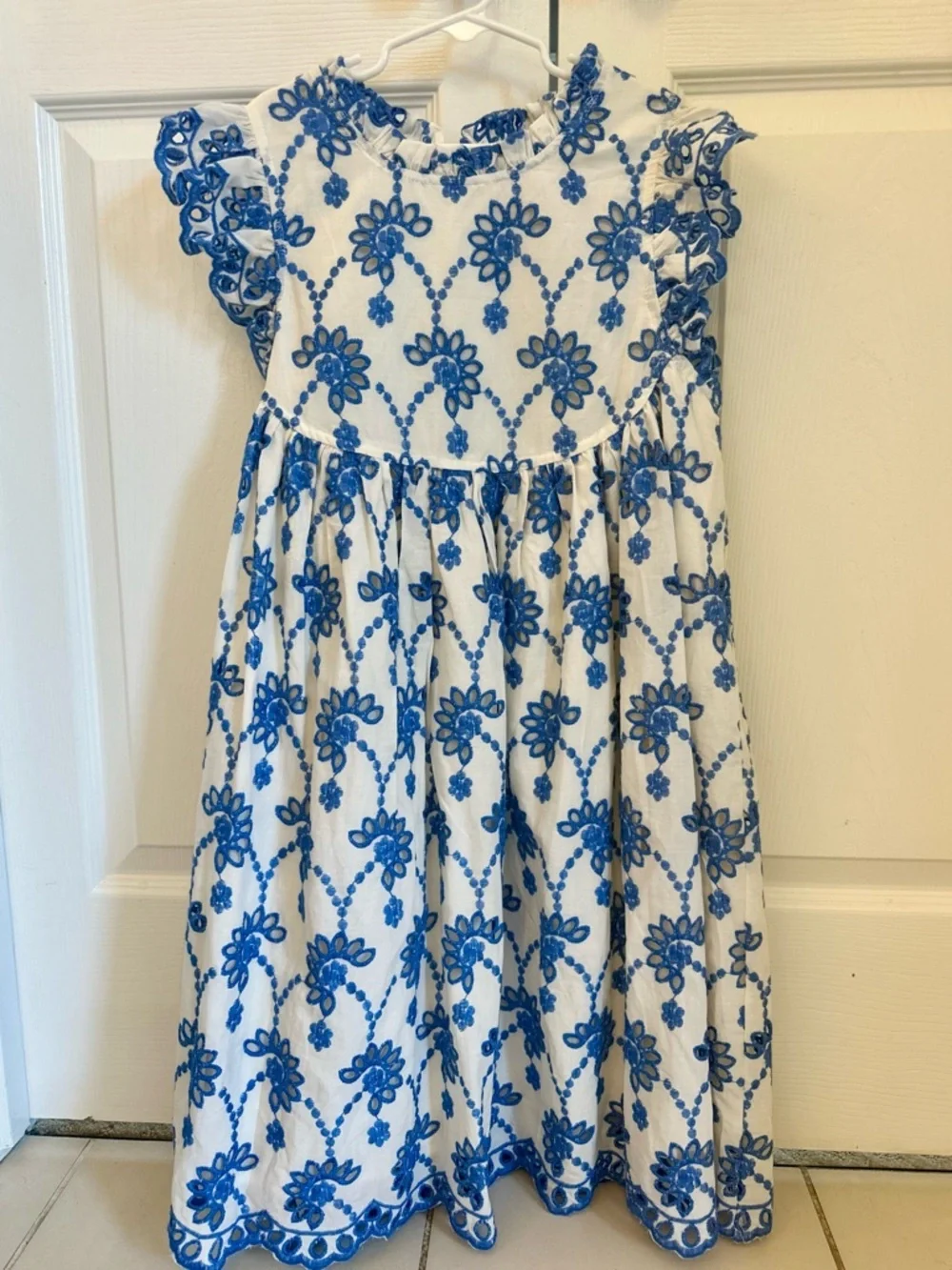 EUC Pink Chicken Cynthia blue and white eyelet dress  size 12